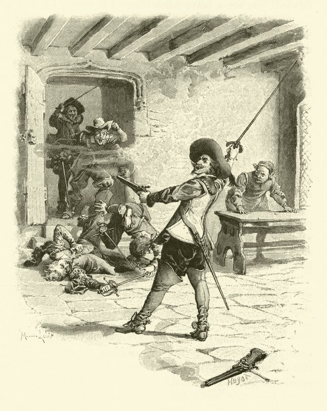 Illustrasjon for The Three Musketeers (gravering) av Maurice Leloir