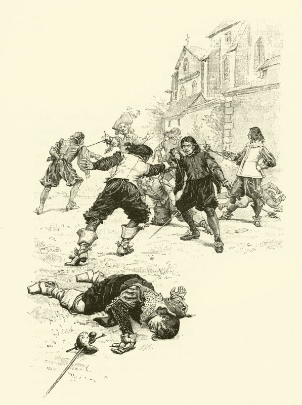 Illustrasjon for The Three Musketeers (gravering) av Maurice Leloir