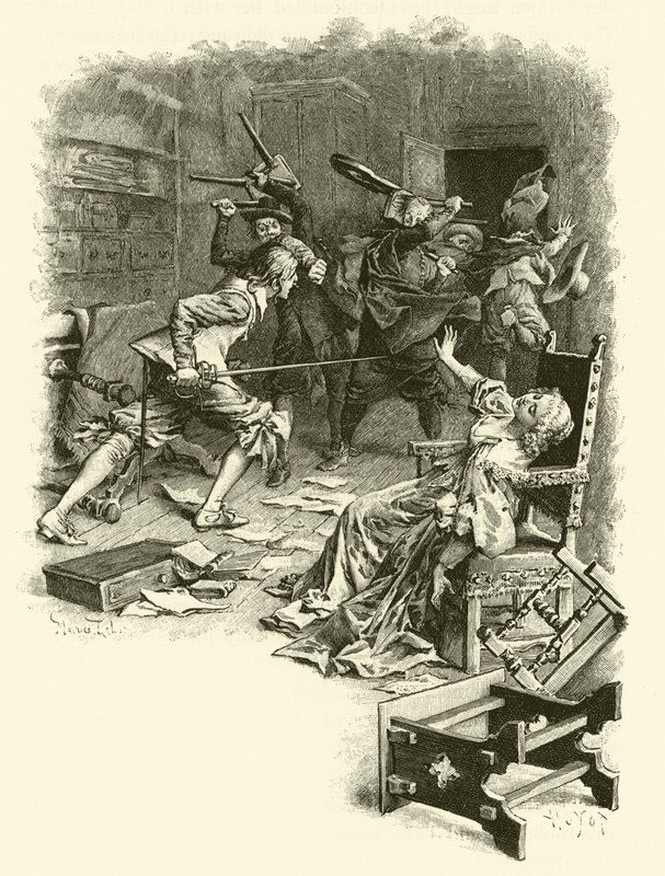Illustrasjon for The Three Musketeers (gravering) av Maurice Leloir