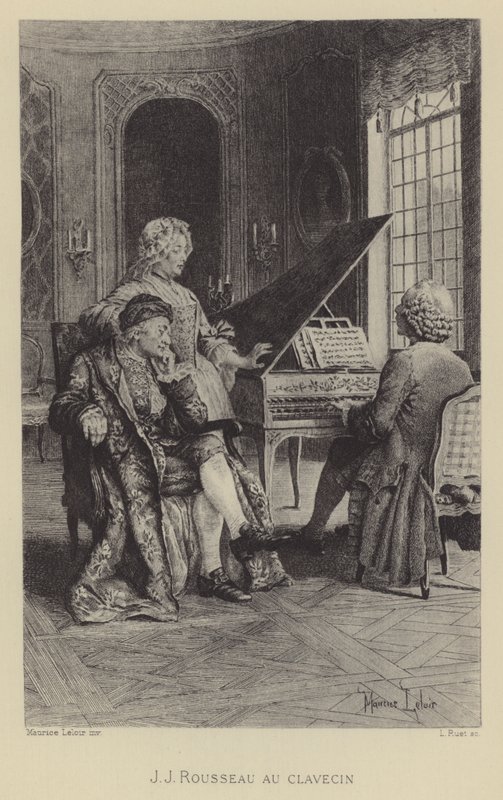 Jean-Jacques Rousseau ved cembalo (gravyr) av Maurice Leloir