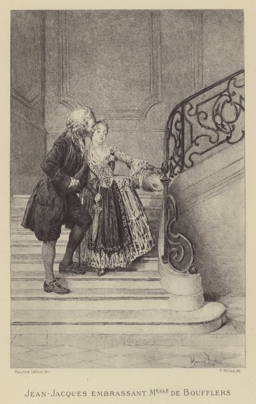 Jean-Jacques Rousseau kysser Madame de Boufflers (gravering) av Maurice Leloir