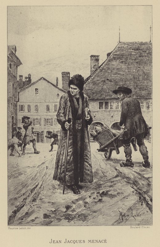 Jean-Jacques Rousseau truet på gaten (gravyr) av Maurice Leloir