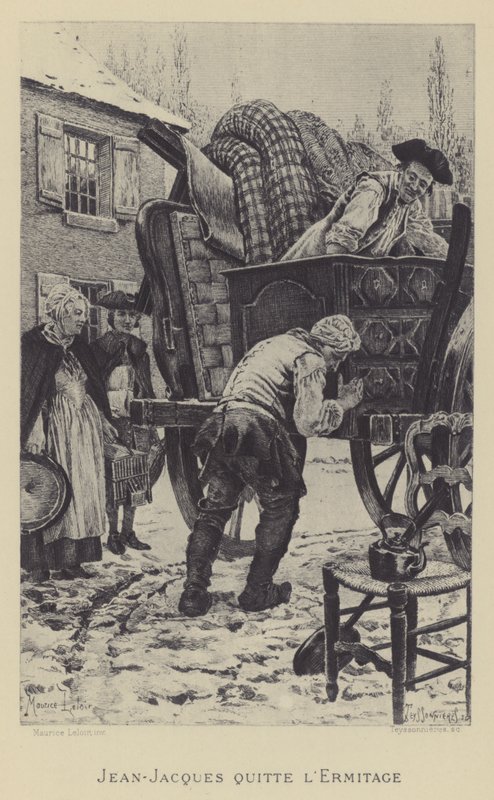 Jean-Jacques forlater Eremitasjen (gravyr) av Maurice Leloir
