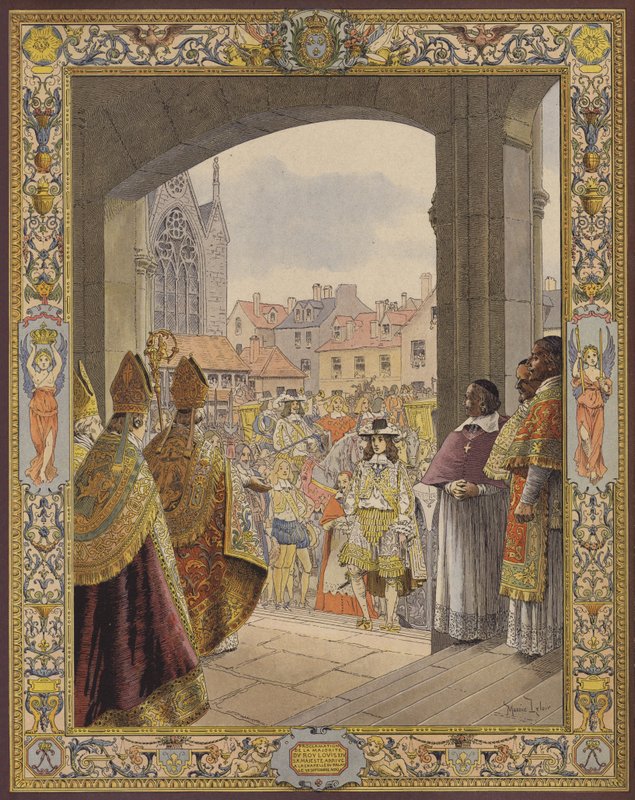 Proklamasjon av flertallet av kong Louis XIV, ankomsten til Sainte-Chapelle av Maurice Leloir