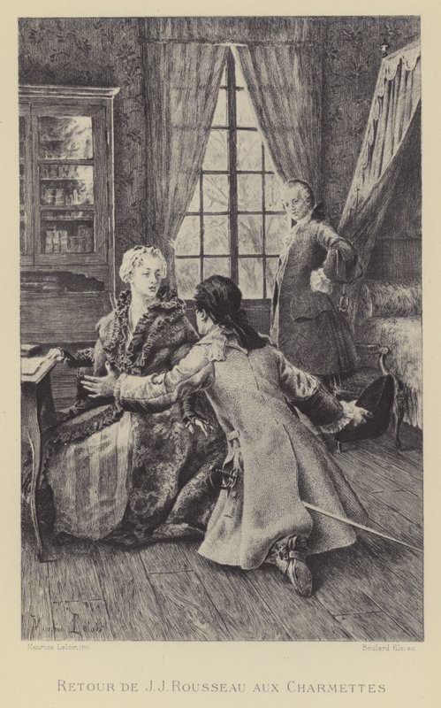 Retur av Jean-Jacques Rousseau til Les Charmettes (gravering) av Maurice Leloir