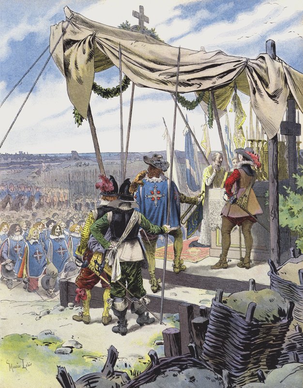 Richelieu feirer messe i leiren La Rochelle av Maurice Leloir
