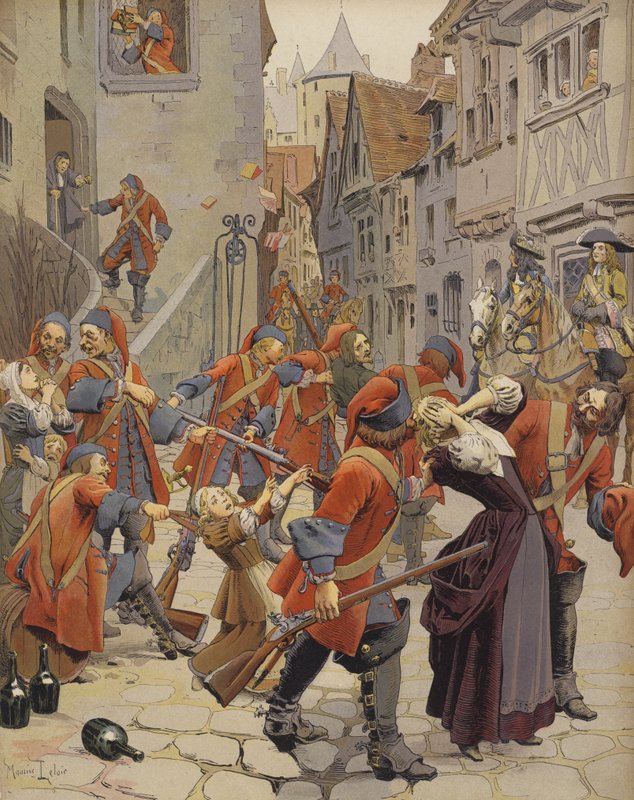 Dragonnades kaster ut en protestantisk familie av Maurice Leloir