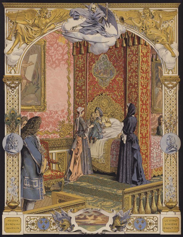 Den døende kong Ludvig XIV omfavner den unge Ludvig XV for siste gang av Maurice Leloir