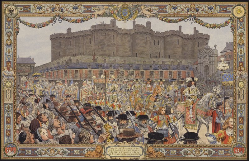 Innreisen til kong Louis XIV og hans dronning til Paris, via La Porte Sainte-Antoine av Maurice Leloir