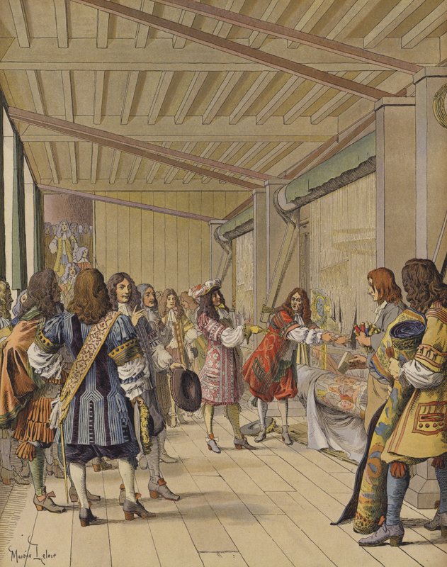 Besøk av kong Louis XIV til Gobelins, Lebrun viser ham verkstedene av Maurice Leloir