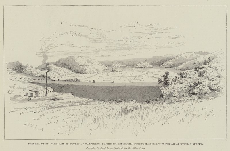 Naturlig basseng, med demning, ferdigstilt av Johannesburg Waterworks Company for en tilleggsforsyning av Melton Prior