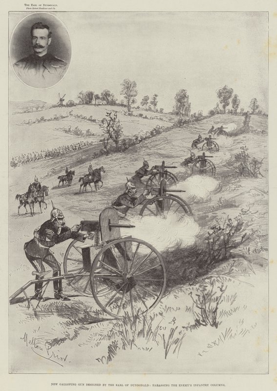 Ny galopperende pistol designet av jarlen av Dundonald, trakasserer fiendens infanterikolonner av Melton Prior