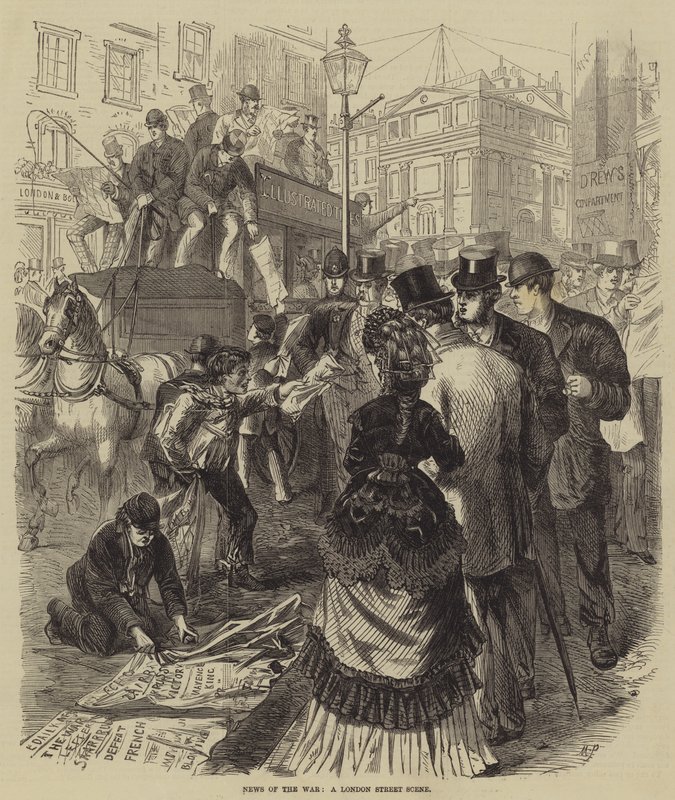 News of the War, en London Street Scene av Melton Prior