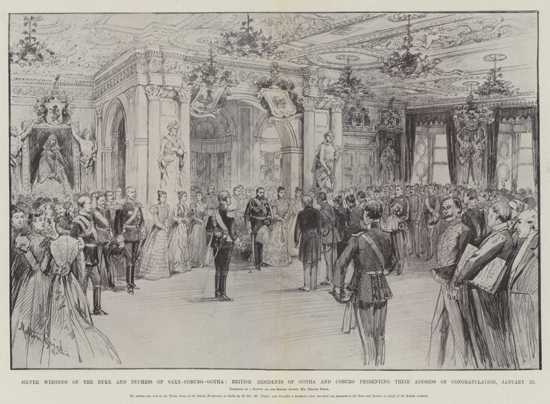 Sølvbryllup av hertugen og hertuginnen av Saxe-Coburg-Gotha, britiske innbyggere i Gotha og Coburg presenterer sin gratulasjonsadresse, 23. januar av Melton Prior