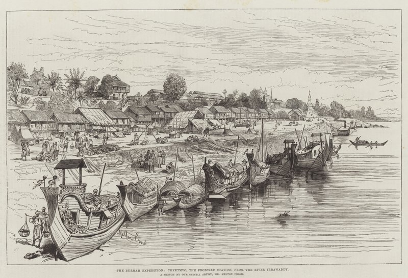 Burmah-ekspedisjonen, Thyetmyo, grensestasjonen, fra elven Irrawaddy av Melton Prior