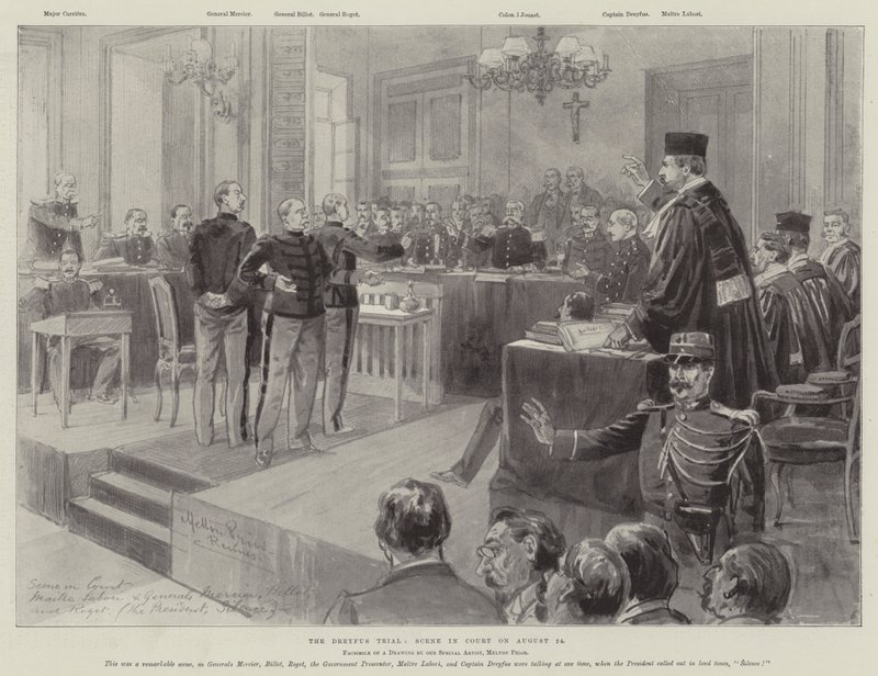Dreyfus-rettssaken, scene i retten 24. august av Melton Prior