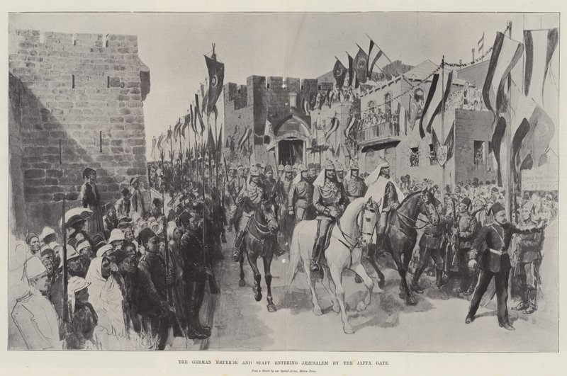 Den tyske keiseren og staben går inn i Jerusalem ved Jaffa-porten av Melton Prior