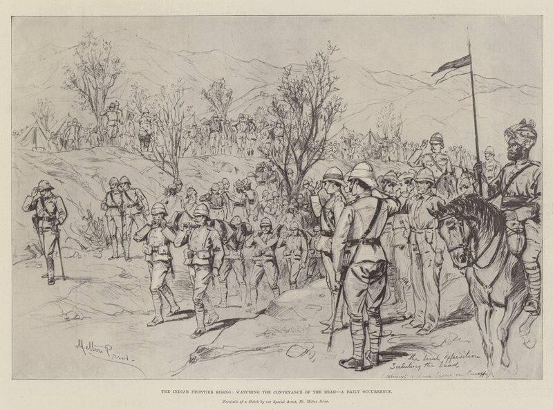 The Indian Frontier Rising, ser på The Conveyance of the Dead, en daglig hendelse av Melton Prior