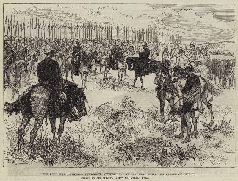 Zulu-krigen, general Newdigate som henvendte seg til Lancers før slaget ved Ulundi av Melton Prior