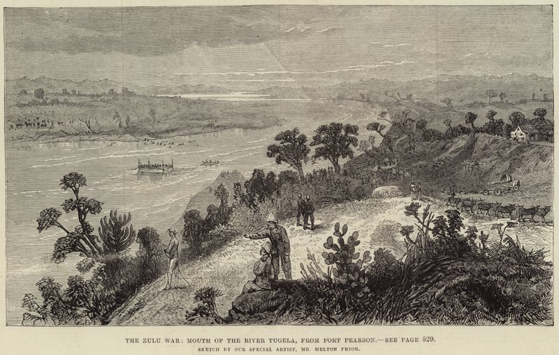 Zulu-krigen, munningen av elven Tugela, fra Fort Pearson av Melton Prior
