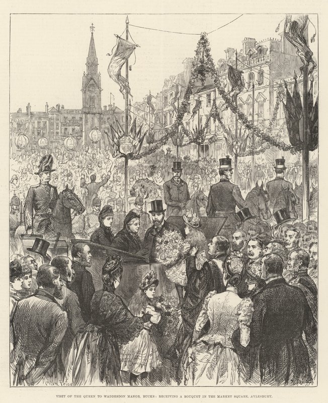 Dronningens besøk til Waddesdon Manor, Bucks, og mottar en bankett på Market Square, Aylesbury av Melton Prior