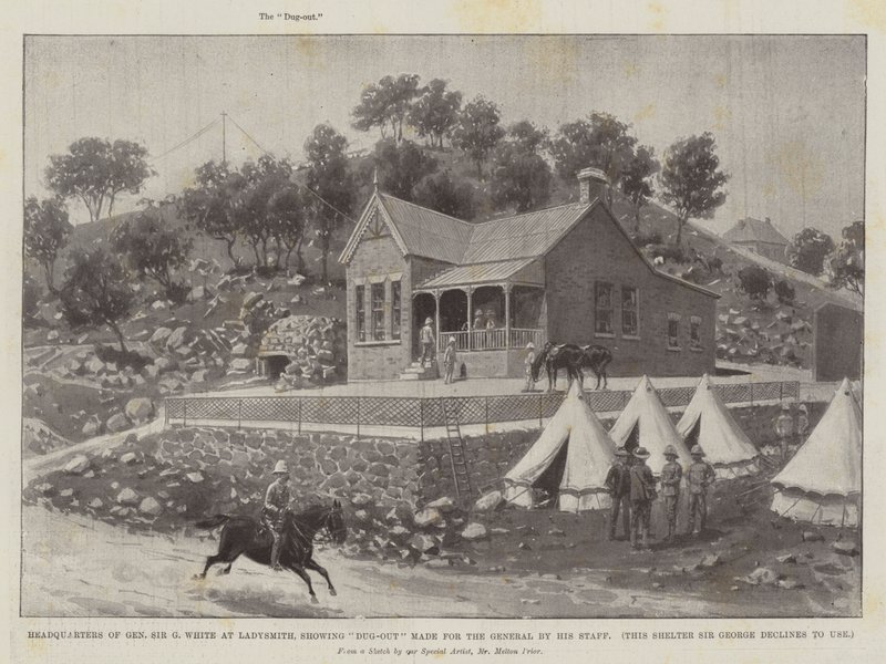 Hovedkvarteret til general Sir G White i Ladysmith, viser Dug-Out laget for generalen av hans stab av Melton Prior