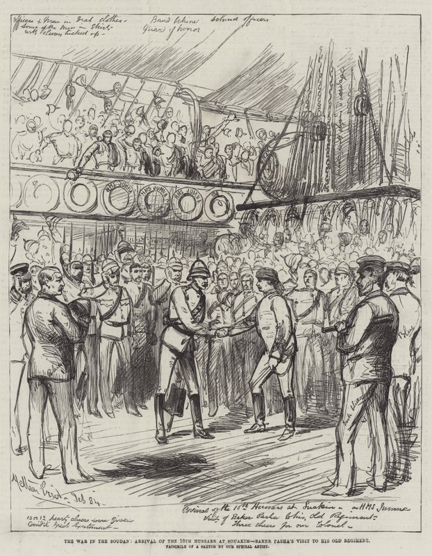 Krigen i Soudan, ankomst av de 10. husarer til Souakim, Baker Pashas besøk til hans gamle regiment av Melton Prior