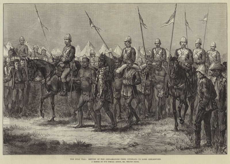 Zulu-krigen, ambassadørenes retur fra Cetewayo til Lord Chelmsford av Melton Prior