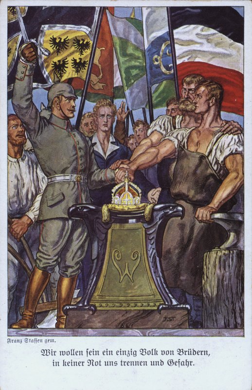 Enhet av de tyske folkene, propagandapostkort (farge litho) av Mesopotamian