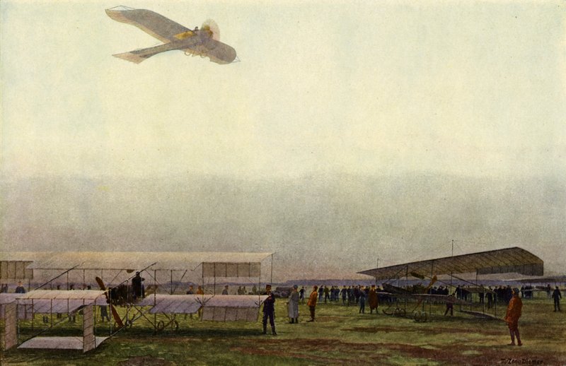 Tyske militærpiloter med sine fly (farge litho) av Michael Zeno Diemer