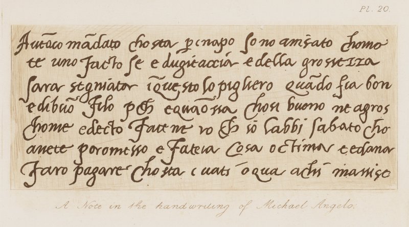 Et notat i håndskriften til Michelangelo (etsing) av Michelangelo (after) Buonarroti