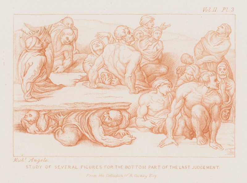 Studie av flere figurer for den nederste delen av The Last Judgment (radering) av Michelangelo (after) Buonarroti