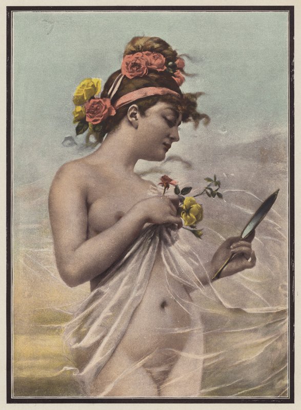 Morgenen, kvinne med et speil (farge litho) av Mieczyslaw Reyzner