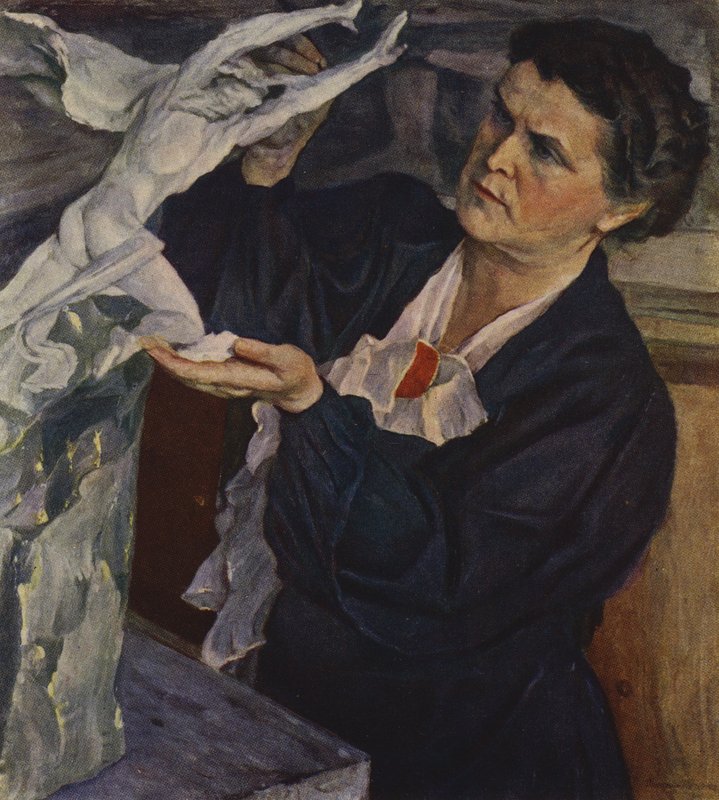 Portrett av sovjetisk billedhugger med et annet ansikt (med farge) av Mikhail Vasilievich Nesterov