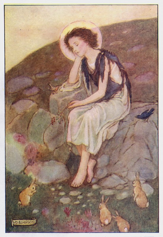 Saint Cuthbert (farge litho) av Minnie Didbin Spooner