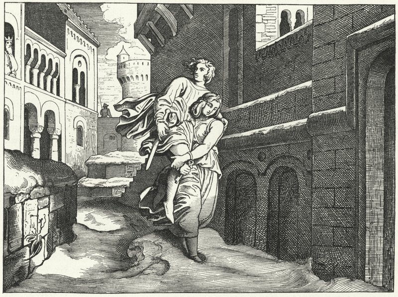 Einhard og Emma (gravering) av Moritz Ludwig von Schwind