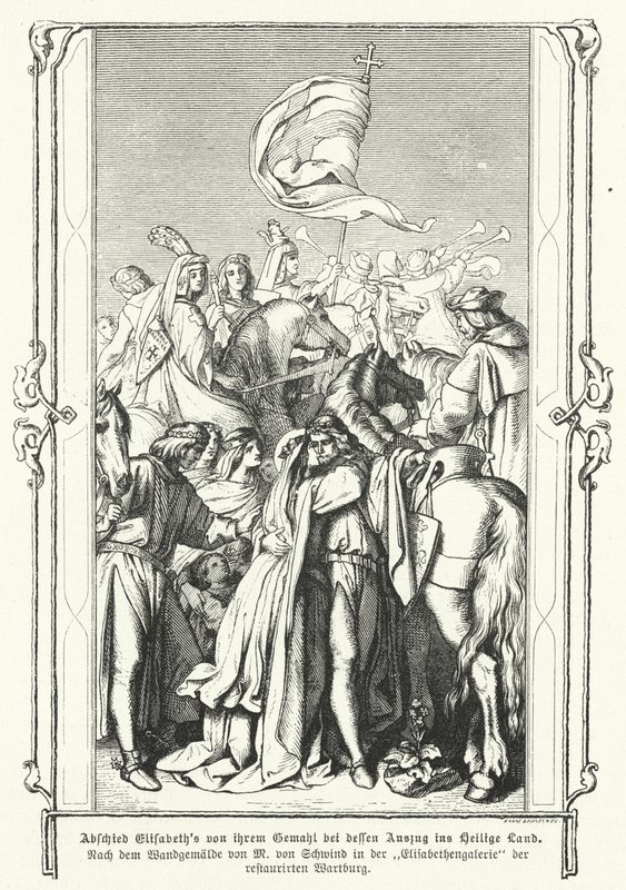 Den hellige Elizabeth av Ungarn tar farvel med mannen sin, Ludvig IV, Landgrave of Thüringen, da han drar for å bli med i det sjette korstoget av Moritz Ludwig von Schwind