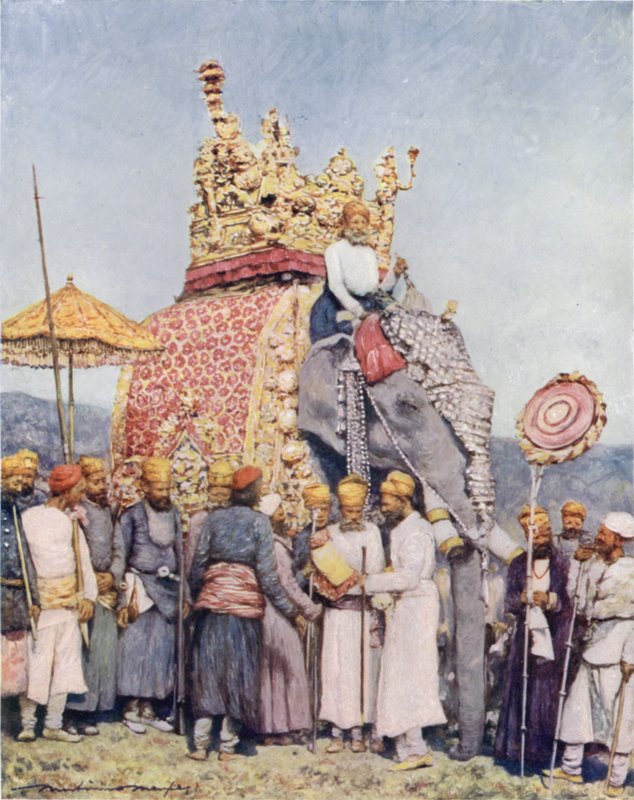 En elefant og holdere fra Bikaner av Mortimer Ludington Menpes