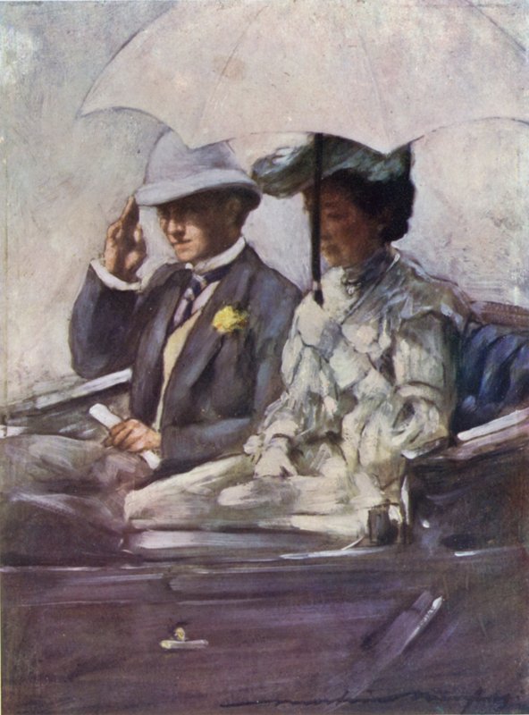 Lord Curzon og hertuginnen av Connaught på vei til Retainers" Show av Mortimer Ludington Menpes