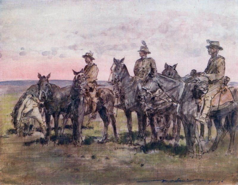New Zealand Mounted Rifles opptrer som speidere av Mortimer Ludington Menpes