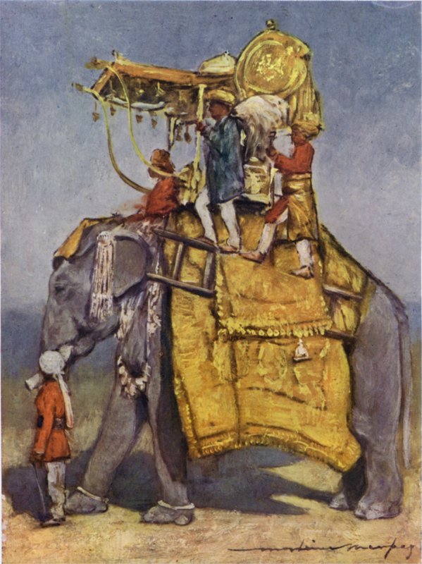 En statselefant i alle dens fangst (farge litho) av Mortimer Ludington Menpes