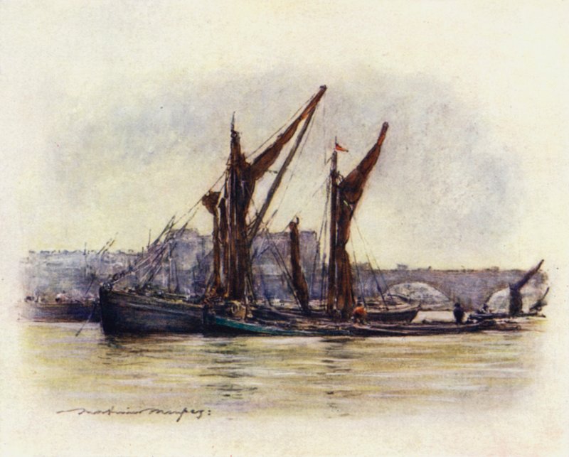 Hay Barges nær Westminster Bridge av Mortimer Ludington Menpes