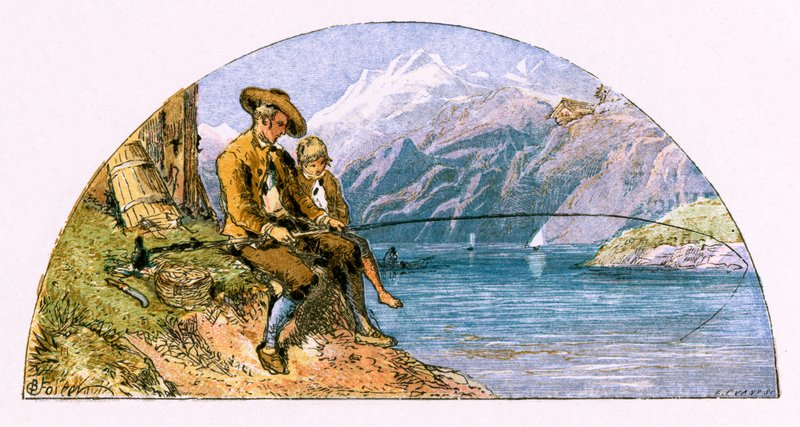 Illustrasjon for "The Traveller" av Myles Birket Foster