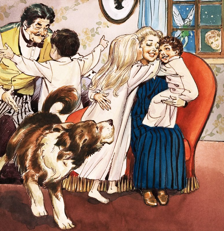 Den kjære familien, illustrasjon fra «Peter Pan» av JM Barrie (gouache på papir) av Nadir Quinto