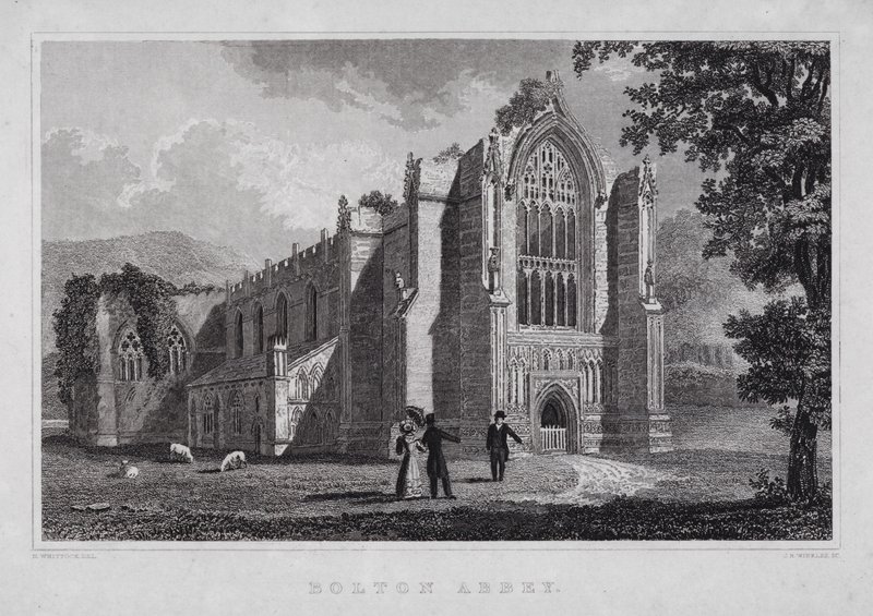 Bolton Abbey (gravering) av Nathaniel (after) Whittock