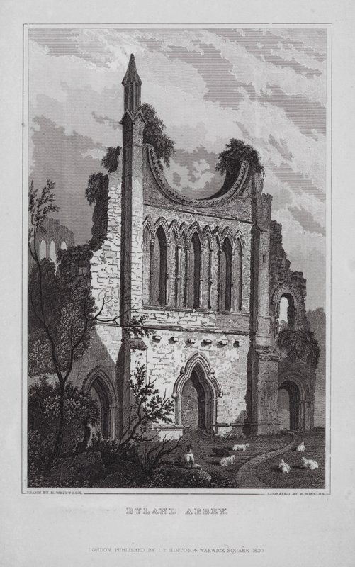 Byland Abbey (gravering) av Nathaniel (after) Whittock