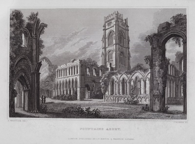 Fountains Abbey (gravering) av Nathaniel (after) Whittock