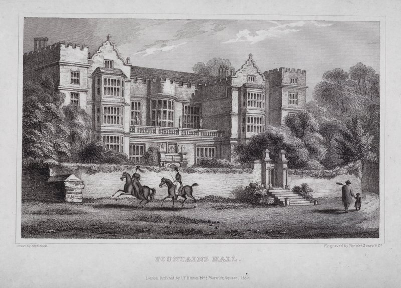 Fountains Hall (gravering) av Nathaniel (after) Whittock
