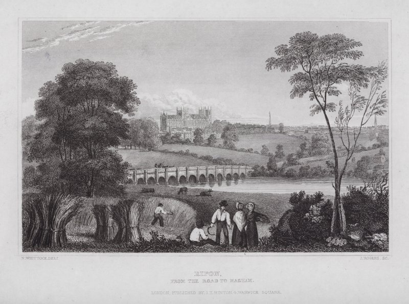 Ripon, fra veien til Masham (gravering) av Nathaniel (after) Whittock