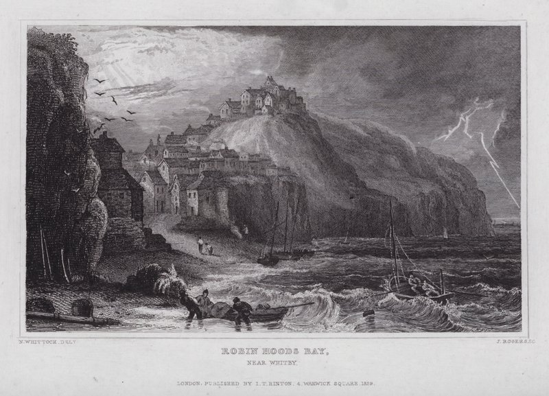 Robin Hoods Bay, nær Whitby (gravering) av Nathaniel (after) Whittock